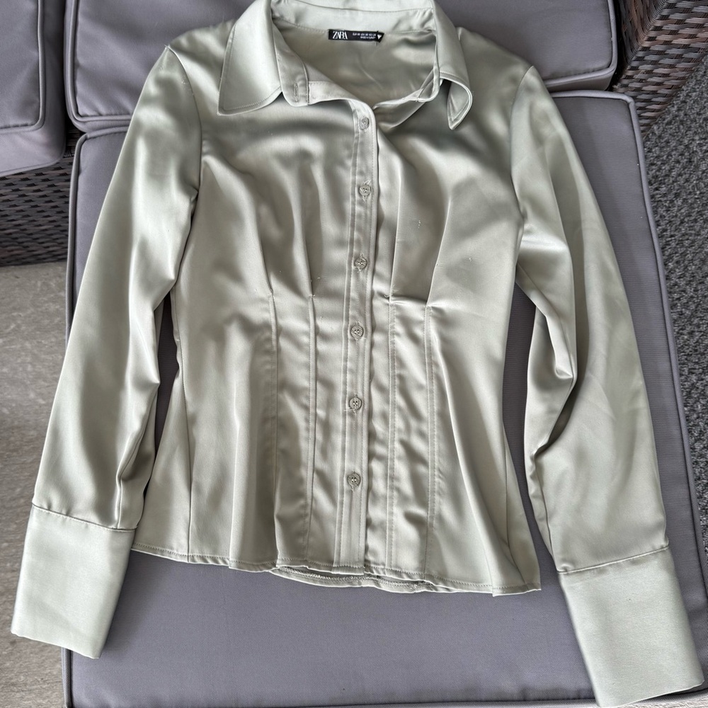 Zara Corset Sage Button-Down Shirt